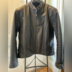 Black Leather Zip-Front Women's Jacket